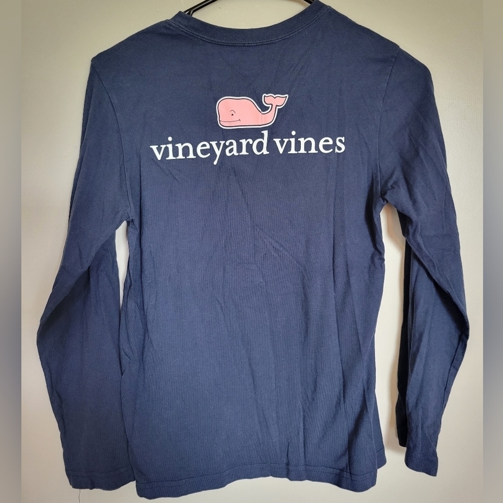 Vineyard Vines Kids Blue Long Sleeve Pink Whale Graphic Size Small (8-10)
